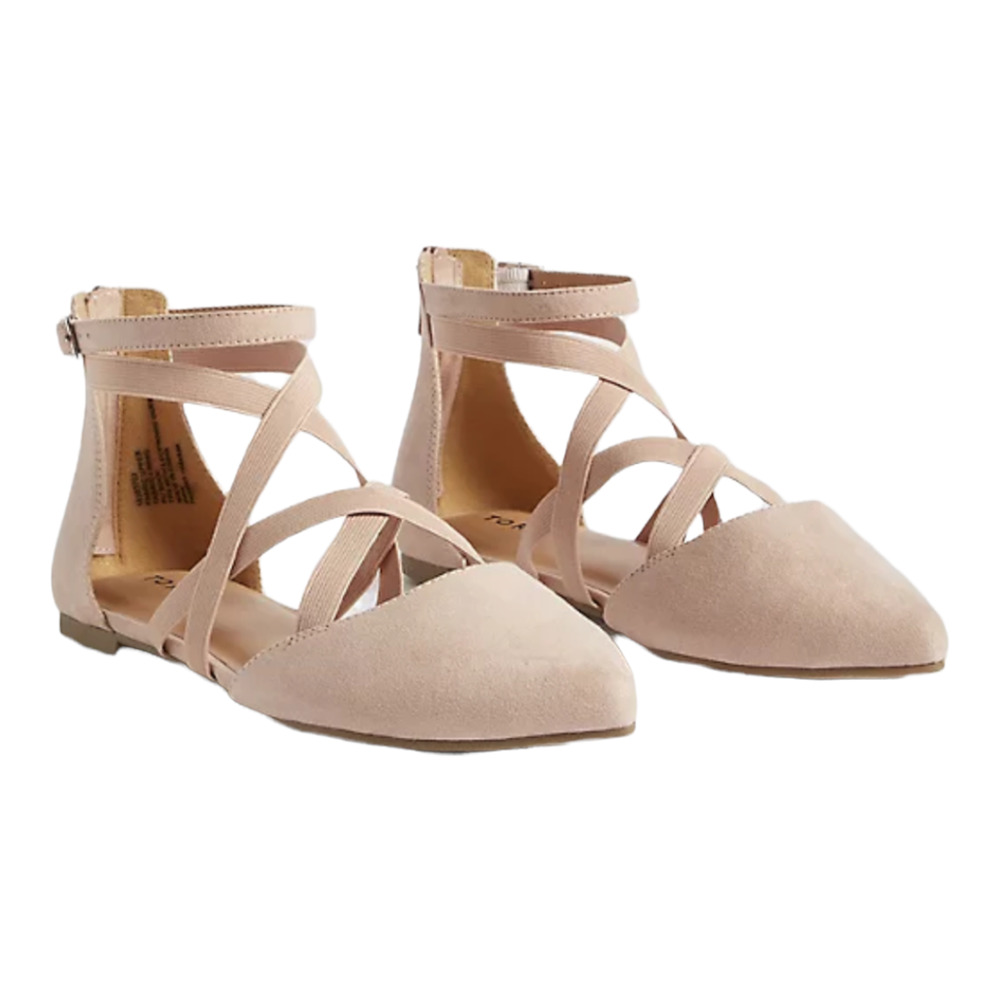 Torrid NWOT Elastic Strap Flat Faux Suede Flats Blush 6WW Almond Pointy Toe